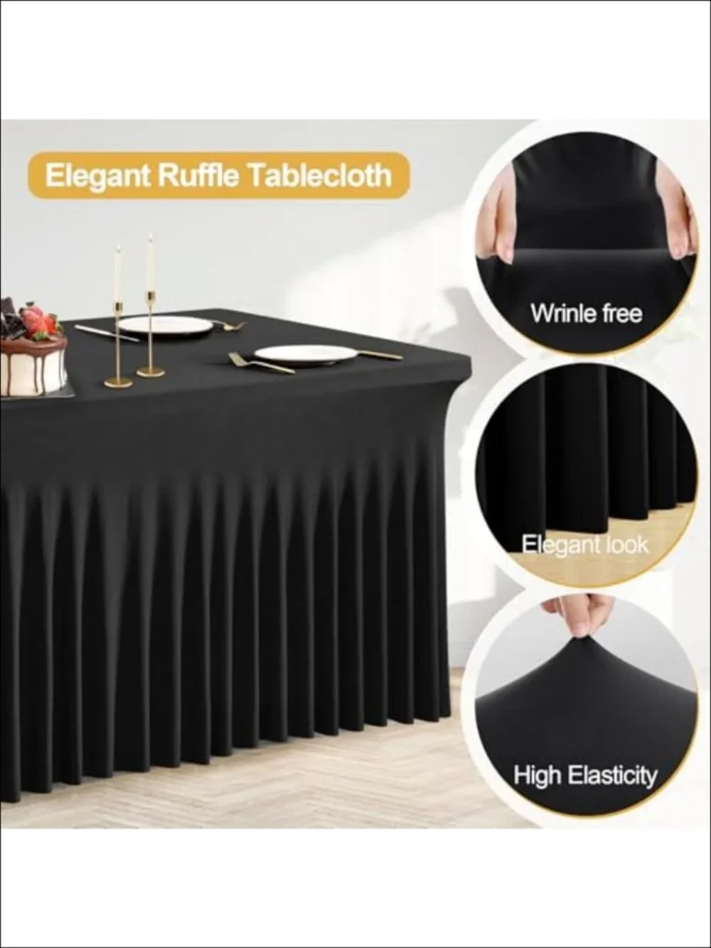 2 Pack Spandex Table Cover with Skirt 6ft Rectangle One-Piece Stretch Tablecloth